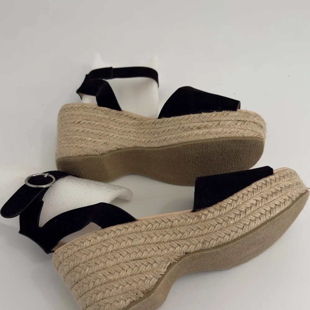 Elyse Black Suede Platform Espadrille Sandals‎